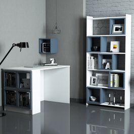 Hanah Home Escritorio de estudio y estantería Blanco y azul